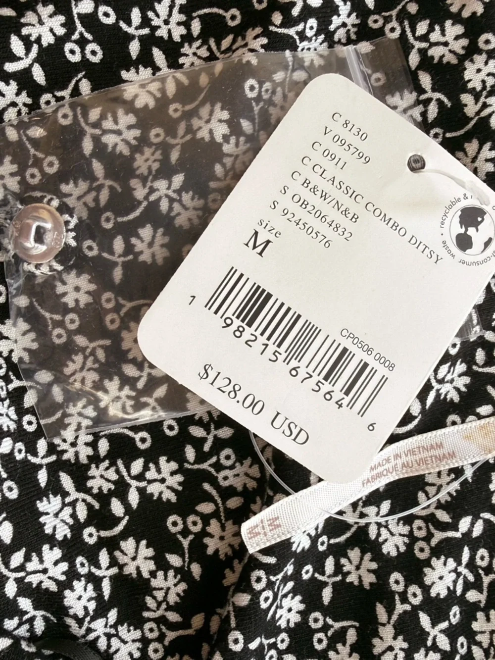 Free People Check It Mini Dress NWT Size M Black White Ditsy Floral Open Back - Picture 7 of 12